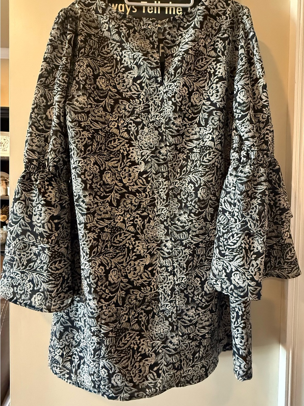 Black and Cream Floral Bell-Sleeve Women’s Dress - A New Day
